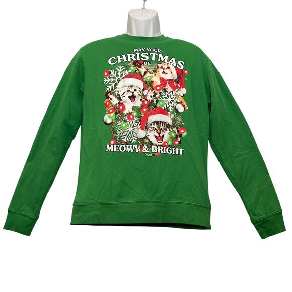 Fifth Sun Meowy and Bright Kittens Ugly Christmas Sweatshirt Size Large - Picture 1 of 5